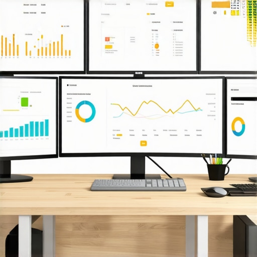 Efficiency in Financial Management with Automation A workspace with screens showing accounting dashboards and automation workflows