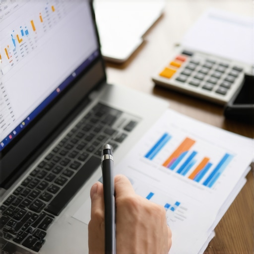 Business owner using bookkeeping software to review financial data in a well-organized workspace.