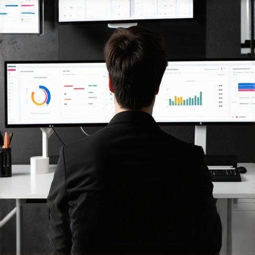 Accountant using multiple digital tools for bookkeeping and financial management.
