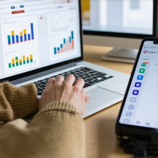 Efficient Bookkeeping in Action Person managing bookkeeping on laptop with financial apps and software