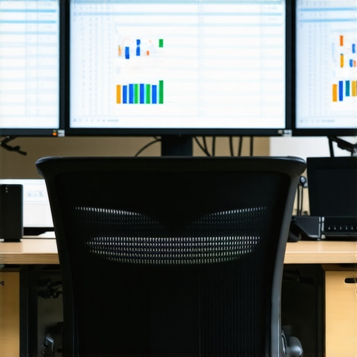 Efficient Business Finance Dashboard A modern office setup showing digital accounting and payroll management tools.