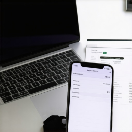 Efficient Financial Management Tools Laptop, smartphone, and financial documents on a desk illustrating bookkeeping and payroll management