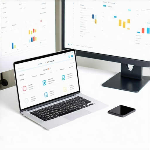 Efficient Financial Workspace Home office setup with accounting tools and technology for seamless bookkeeping