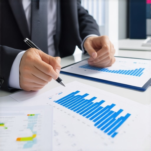 Accountant analyzing financial data on a digital interface in a professional office