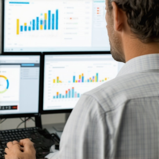 Financial Management Dashboard Business owner analyzing digital dashboards for bookkeeping and payroll management