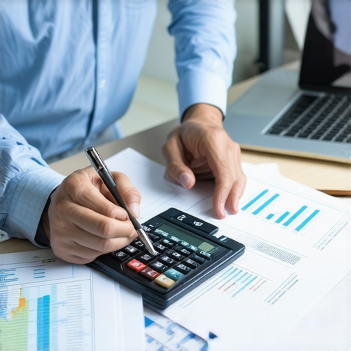 Person analyzing financial documents on a laptop during business structure change.