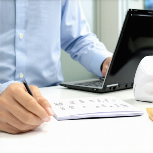 Business owner analyzing financial data with digital tools in a modern office