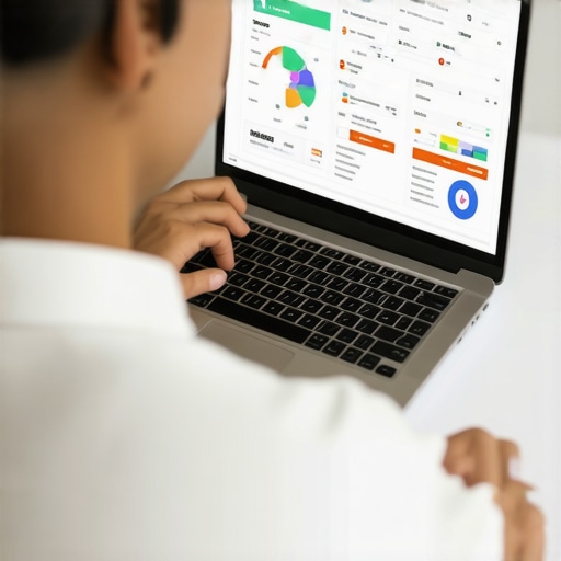 Modern Accounting Dashboard Person using accounting software on a laptop with charts and graphs showing financial data.