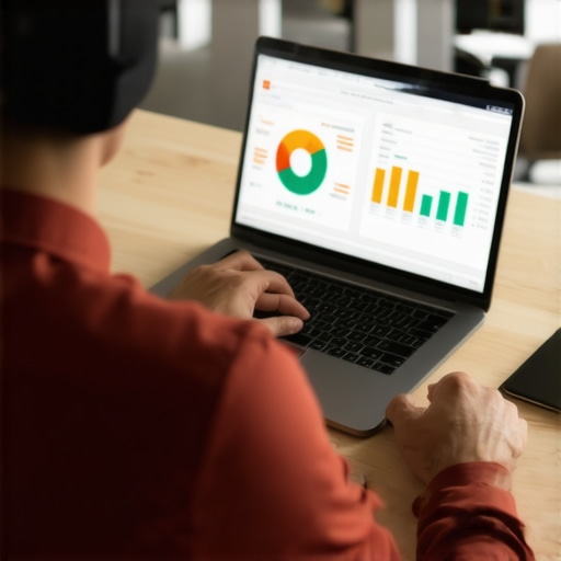 A person analyzing financial data on a laptop using advanced bookkeeping software