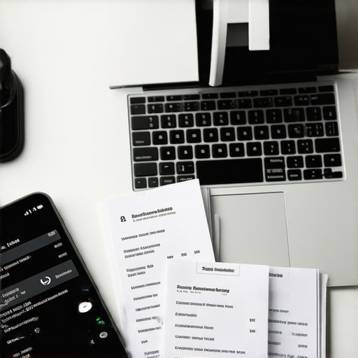 Modern Bookkeeping Workspace Laptop with accounting software and receipts on a financial desk