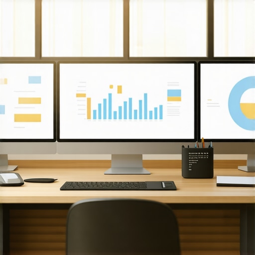 Modern Financial Management Tools in Action People working with digital accounting dashboards on multiple screens, representing advanced financial tools.