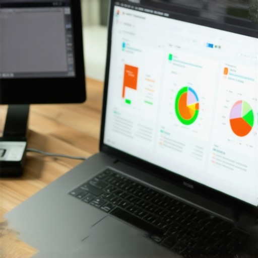 A workspace with a laptop showing accounting software, financial documents, and a calculator, representing efficient bookkeeping and payroll management.