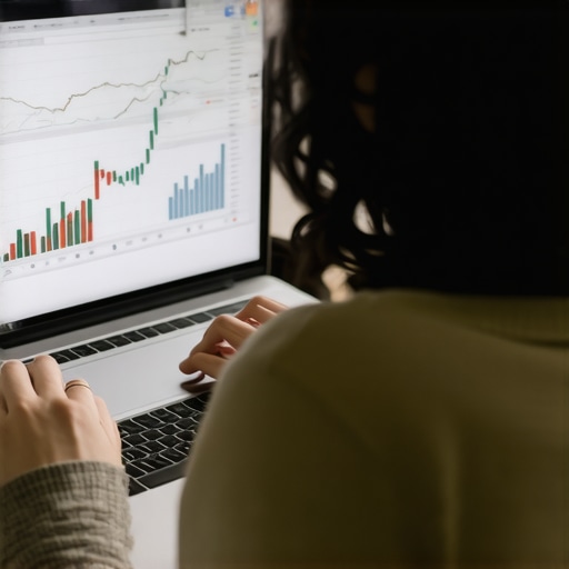 Person analyzing expense reports on a computer screen with financial data.