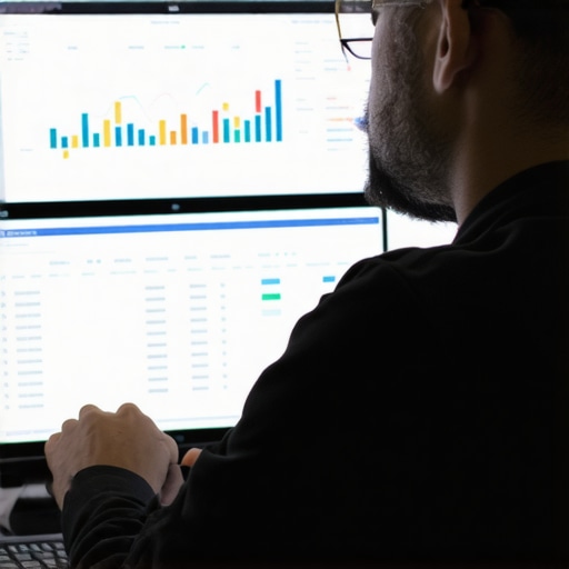 A person analyzing payroll data on a computer screen showing multiple states