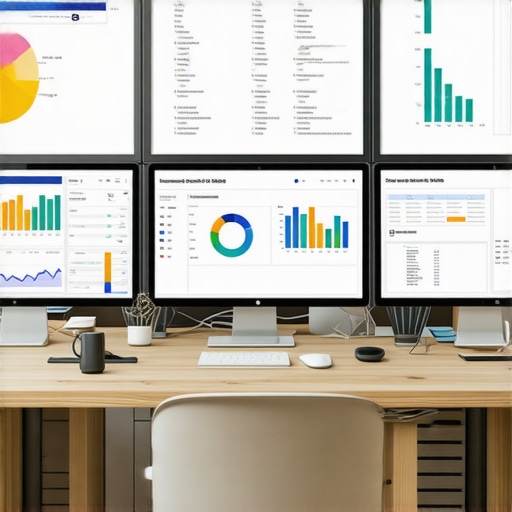 Optimized Financial Workflow Person managing bookkeeping and payroll software on multiple monitors.