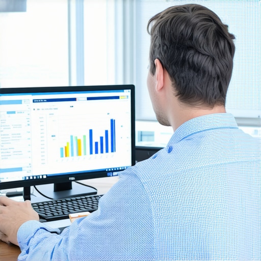 Accountant working on a computer managing asset records