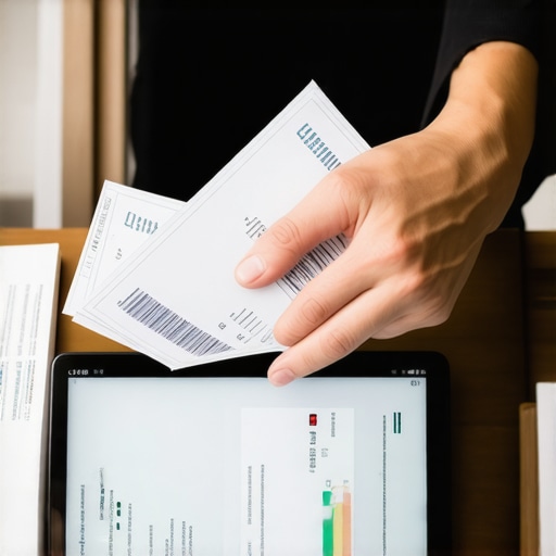 Person managing digital and paper receipts on a tablet with organized folders
