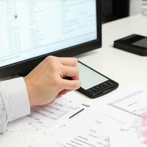 Person matching bank transactions with invoices on a computer screen