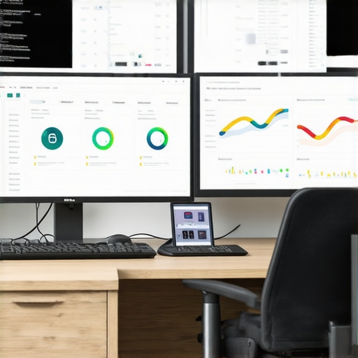 Workstation with accounting software dashboards and automation tools for financial management.