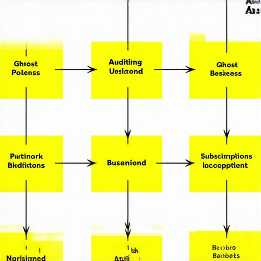 Flowchart showing steps to identify and cancel ghost subscriptions in a small business