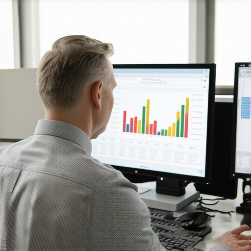 Accountant analyzing financial data on a digital device