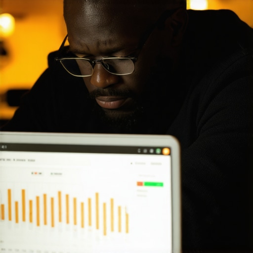 Analyzing Business Financial Health A small business owner reviewing financial statements and cash flow data.