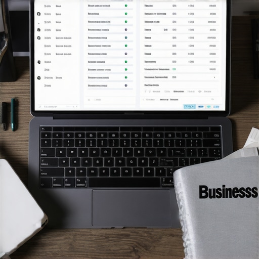 Maintaining Financial Security for Small Business Professional office setup showing digital and physical tools for business bookkeeping maintenance.