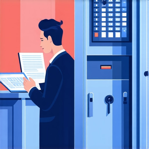 Strengthening Small Business Financial Controls A business owner auditing a ledger and a secure bank vault representing internal controls.
