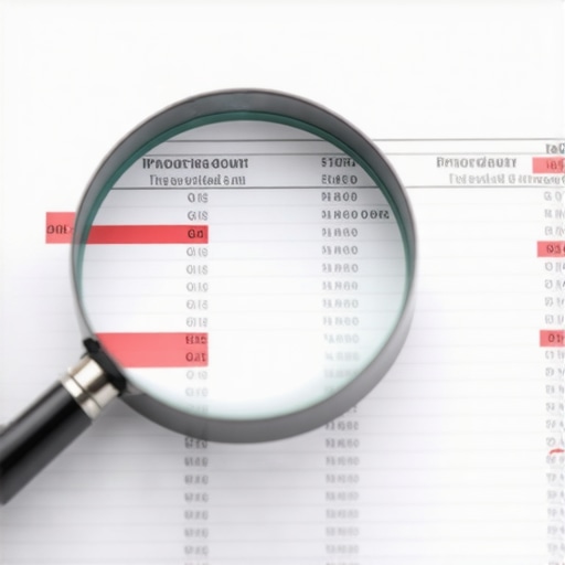 A magnifying glass analyzing a business ledger for hidden tax errors and misclassifications.