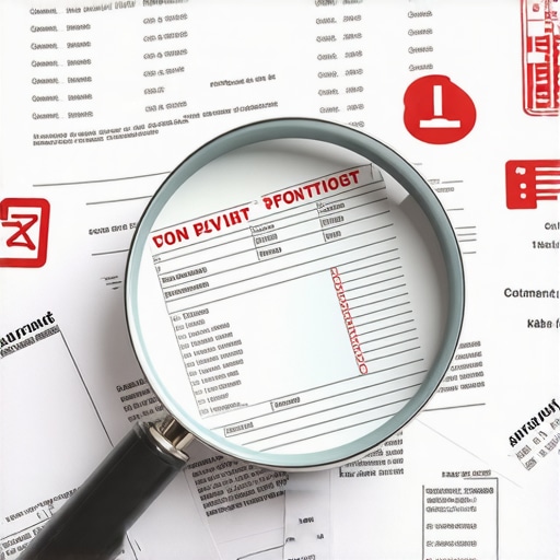 Advanced Payroll Compliance Review Close up of a magnifying glass examining payroll tax documents for remote employees.