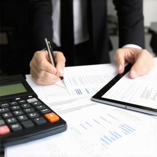 A professional accountant reviewing complex S-Corp financial ledgers for compliance.