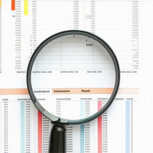 A magnifying glass focusing on payroll data and financial reports for S-Corp compliance.