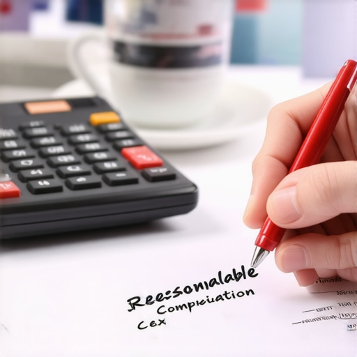 Audit-Proofing Your S-Corp Salary Close-up of accountant reviewing S-Corp reasonable compensation rules on a tax return.