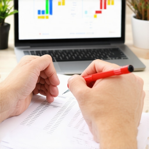 Auditing Payroll for Discrepancies A business owner manually reviewing a payroll list with a highlighter to spot fraud.