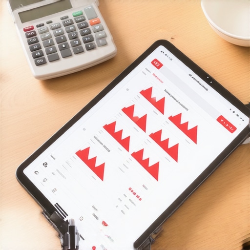 A digital tablet displaying financial dashboard errors and red flags on a desk.