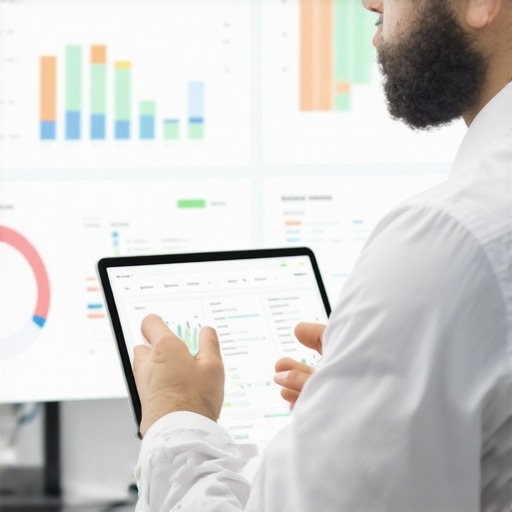 Digital financial dashboard with CPA reviewing payroll and tax reports