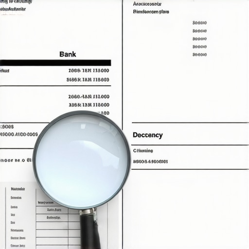 Close up of a financial audit comparing bank records with digital bookkeeping software.