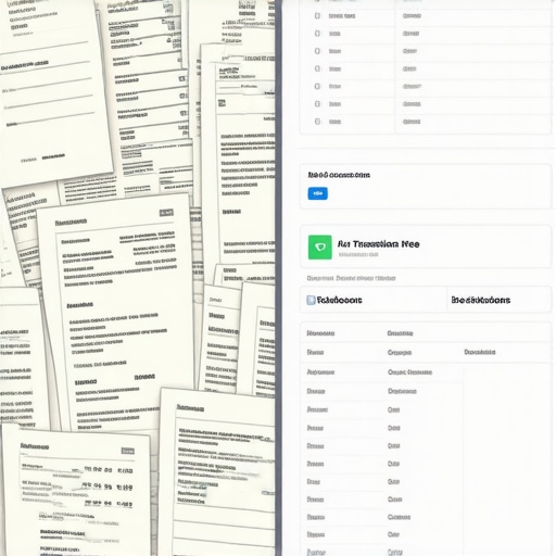 Digital illustration showing the transformation of messy transaction data into organized financial records.