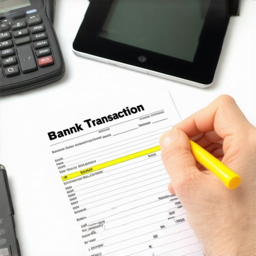 Detailed audit of business expenses and bank statements Close up of person marking financial errors on a bank statement