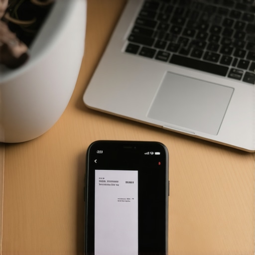 Digital Bookkeeping and Receipt Management Tools A smartphone scanning a receipt next to a laptop showing financial growth charts on a desk.