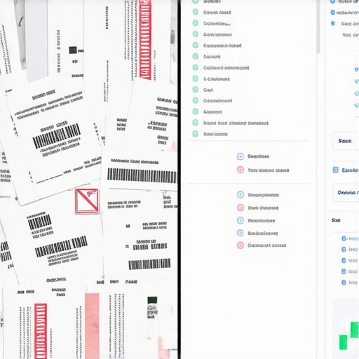 Comparison of messy physical tax records versus clean digital bookkeeping data.