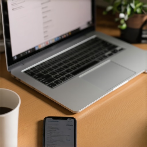 Digital Receipt Management for Small Businesses A business owner using a smartphone app to scan a paper receipt next to a laptop for automated bookkeeping.