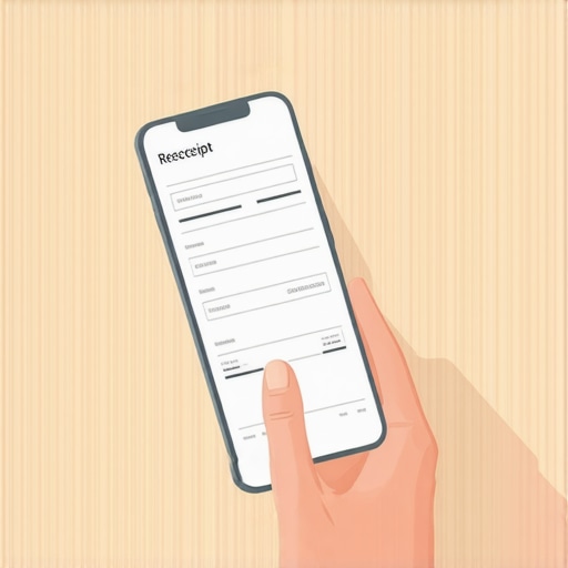 Digital receipt scanning for business expenses Close up of a business owner using a mobile app to digitize a paper receipt for tax documentation.