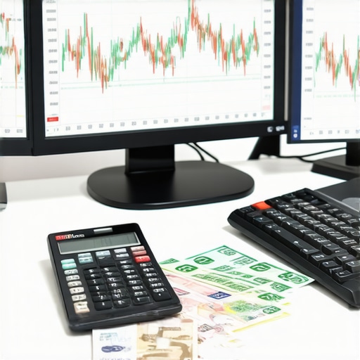 Effective Multi-Currency Bookkeeping Management A high-tech office desk setup showing digital currency fluctuations and international business accounting tools.