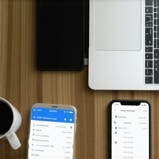 Digital bookkeeping setup showing automated software and receipt scanning app.