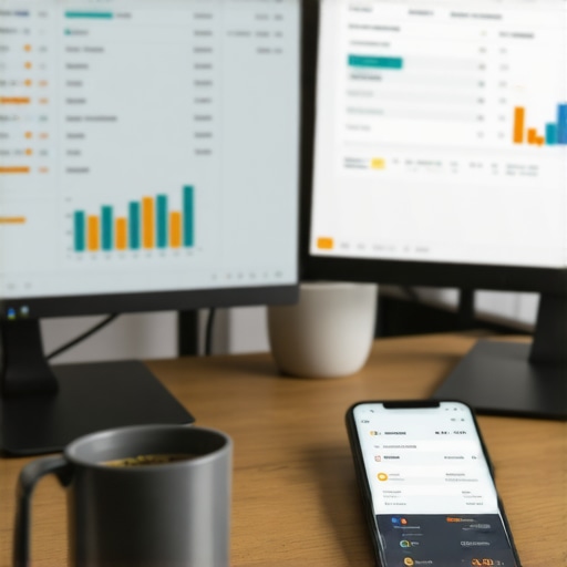 Efficient Small Business Accounting Workspace Modern accounting tools and financial dashboard on a desk
