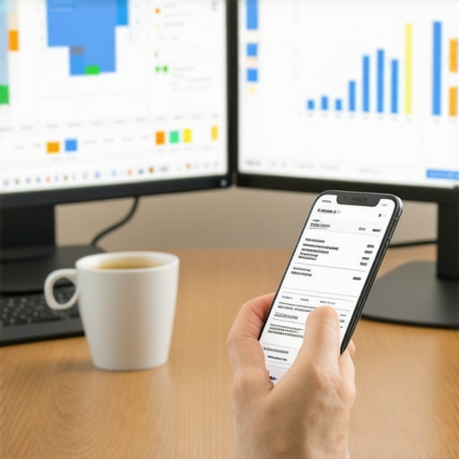 Efficient Small Business Bookkeeping Tech Stack A modern workspace showing digital tools for bookkeeping and receipt management.