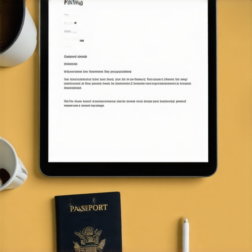 Organized desk with passport and tablet for FinCEN BOI filing
