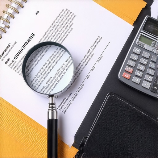 Expert Tax Analysis of Business Legal Expenses Magnifying glass and calculator on a desk with legal documents for tax deduction review.
