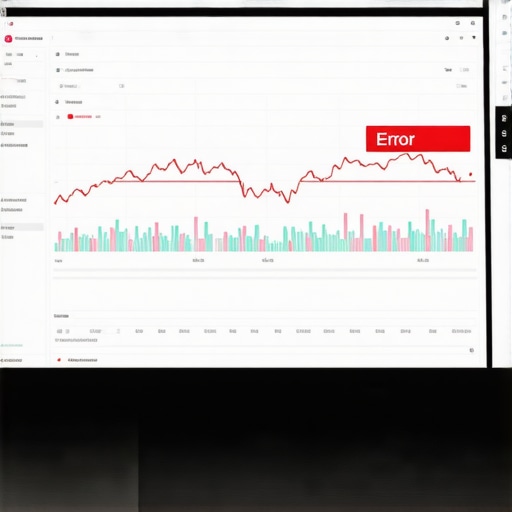 Financial Dashboard Error Notification A digital screen displaying financial errors in an automated accounting system.